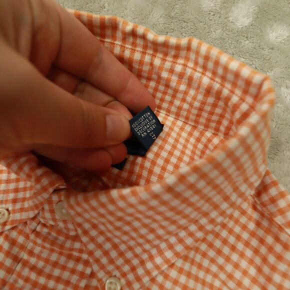 Ralph Lauren Vintage Men's Custom Fit Orange Gingham Check‎ Shirt size Medium - Picture 3 of 7